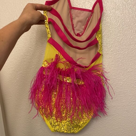 Weissman Elite Dance costume yellow sequin Feather Bustle Leotard SQ11458 XSA - Picture 6 of 8
